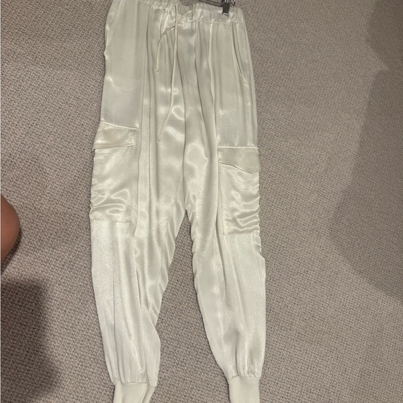 White Satin Jogger Pants - Picture 1 of 4